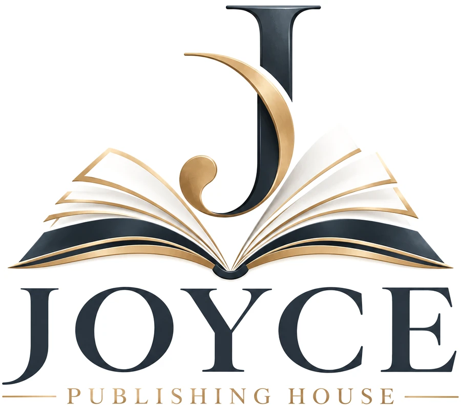 Joyce Publishing House logo: a gold and navy J rising from an open book
